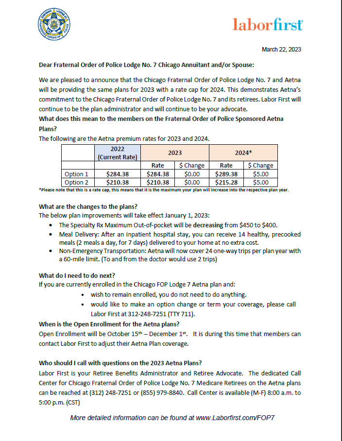 Chicago FOP Rate Letter Screenshot