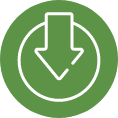 Down arrow over circle icon on green circle