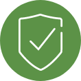 Shield with check mark icon on green circle