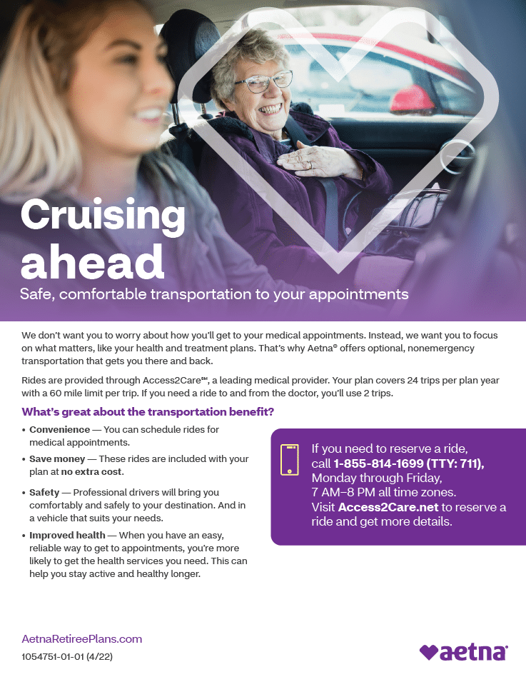 Image of two women in a car together and information from Aetna Retiree Plans